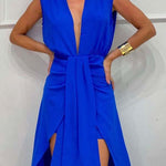 Allure Tie-Front Plunge V-Neck High Low Maxi Dress