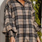 Mixed color plaid lantern sleeve long sleeve shirt