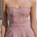 Strapless Structured Denim Short Jumpsuit
