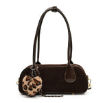 Retro PU frosted shoulder baguette bag (with leopard print charm)