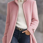 Casual Vintage Pink Polar Fleece Zip-Up Jacket Coat