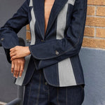 Long Sleeves Loose Contrast Color Split-Joint Deep V-Neck Jackets Outerwear