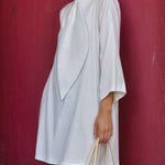 Loose Three-Quarter Sleeves Solid Color Stand Collar Mini Dresses Shirt Dress