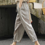 Loose Plain Drawstring High Waist Straight Wide Leg Pants with Pocket