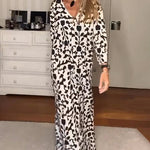 Women Casual Leaves Printed Long Sleeve Maxi Dress