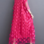 Loose Short Sleeves Asymmetric Gauze Split-Joint Round-Neck Midi Dresses