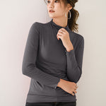 10 Colors Simple Solid Color Long Sleeves High-Neck T-Shirt Top
