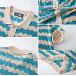 KZZ Men's Retro Hong Kong Style Wavy Open-Knit Polo Shirt