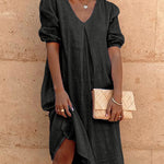 Loose Shirt Dress V-Neck Long Midi Dresses