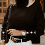 Casual Loose Solid Color High-Neck Long Sleeves Knitwear