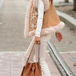 Plush embroidered cardigan vest