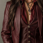 Vintage Burgundy Eco Leather Blazer