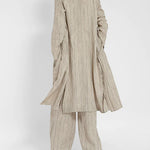 Nadorine Casual Stripes Slim Fit Long Blazers Collar Jacket With Flap Pockets