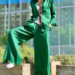 Two-Piece Casual Set Button-Up Shirt and High-Waisted Wide-Leg Pants