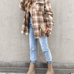 Nadorine Button Down Plaid Print Hoodies Shirt Jacket