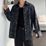 Retro Tie-dye Stitching PU Leather Long-sleeve Shirt