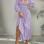 Solid Color Long Sleeve Dress Square Neck Lotus Leaf Maxi Dress