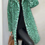 Leopard Print Lapel Long Sleeve Mid-length Plush Coat
