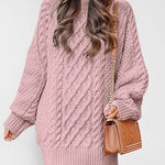 Nadorine Women's Crewneck Long Sleeve Loose Oversized Cable Knit Chunky Pullover Short Sweater Dresses