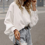 Nadorine Pink Button Frill Cuffs Oversize Puff Sleeve Blouse for Women Casual Loose Business Casual 2026 | Under $40