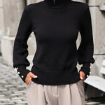Solid Color High Neck Beaded Sleeves Sweater Versatile Knitwear