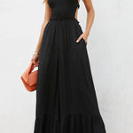 Solid color halter neck open back flared jumpsuit