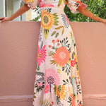 Looking for Sunshine Floral Print Square Neck Bubble Sleeve Maxi Dress