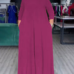 Loose Wide Leg Pockets Solid Color Round-Neck Jumpsuits