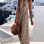 Round Neck Drawstring Print Dress