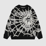 Oversized Spider Printed Knit Sweaters Casual Loose Round Neck Unisex Sweater