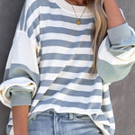 Stripe Drop Shoulder Striped Pullover Sweatshirt