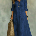 Elegant Floral Print Ruffled Collar Midi Dress