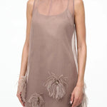 Playful Charm Sheer Chiffon Embellished Feather Back Bow H-line Mini Dress