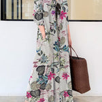 Loose Plus Size Printed Split-Joint Lapel Maxi Dresses Shirt Dress