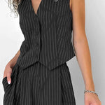 Retro V-neck striped two-piece set
