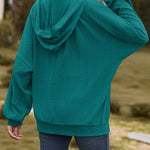 V-Neck Zipper Closure Solid Color Long Loose Hoodie Jacket
