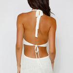 Sexy low-cut V-neck halter neck tie-up large backless hollow knitted dress