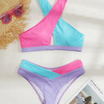 Halter Neck 2 Piece Swimsuit Front Cross Color Matching Bikini Beachwear