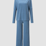 Two Piece Sweatsuit Lone Sleeve Knit Sweater Wide Leg Pants Outfits Loungewear Set