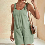Knot Front Pocket Patched Overall Shorts Romper Without Tube Top Jumpsuits