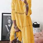Nadorine Women's Boho Solid Neck Hollow Out Splice 3/4 Sleeve Midi Dresses