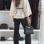 Elegant Moment Woolen Button Turtleneck Belted Oversized Cape