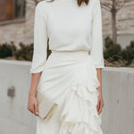 Long Sleeve Round Neck Top And Asymmetrical Ruffle Skirt Set