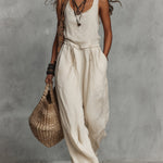 Bohemian Sleeveless Jumpsuit With Drawstring Waist