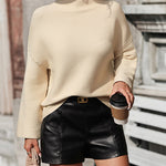 Nadorine Crewneck Knitted Sweater Solid Color Batwing Long Sleeve Pullover Jumper Top