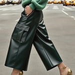 High Waisted Pockets Solid Color Split-Joint Wide Leg Pants Trousers