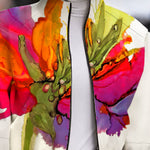 Loose Puff Sleeves Asymmetric Floral Printed Split-Joint High Neck Outerwear
