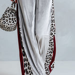 Chic Casual Striped & Leopard-Trimmed Grey Velour Jumpsuit