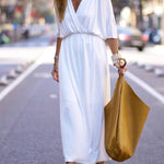Thigh Slit Dress with Batwing Sleeves