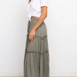 Selina Elasticised Waist Tiered Ruffle Midi Skirt